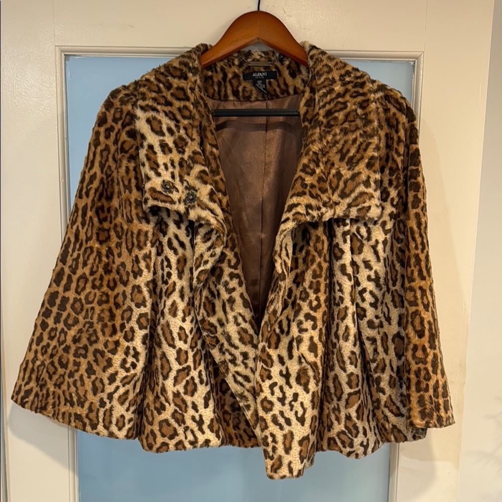 Alfani Brown and Tan Teddy Jacket with Leopard Print